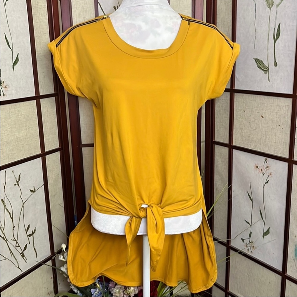 Mustard Yellow Short Sleeve Tie Front Top